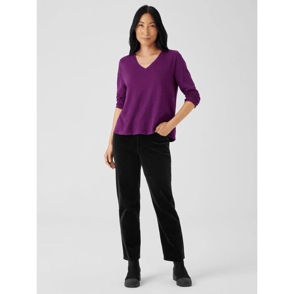 Eileen Fisher Tops - Eileen Fisher $118 Organic Cotton Slub V-Neck Long Sleeve Top Purple Womens XXS